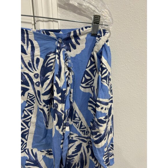 H&M Blue White Palm Leaf Print Wrap Skirt Linen Blend Womens Size Medium - Picture 4 of 7